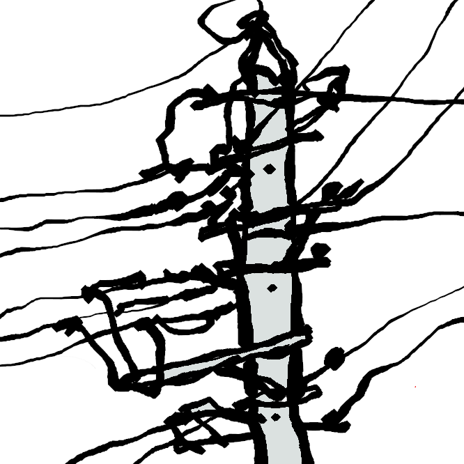 空中に張った電線を支えるための柱。電信柱。