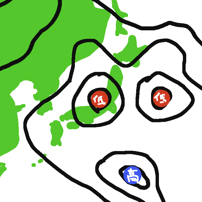 【天気図】広い地域で同時刻に観測された気圧・気温・風向・風力・天気などを天気記号で記入し、さらに等圧線・前線などをかき込んだ地図。天気予報の基本となる。地上天気図と高層天気図がある。